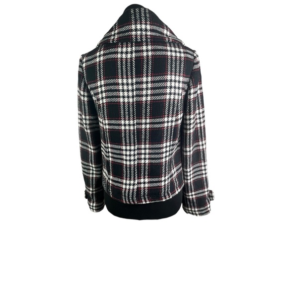 Wet Seal Peacoat Cotton Blend Double Breasted Plaid Cropped Collared Jacket - Picture 6 of 13